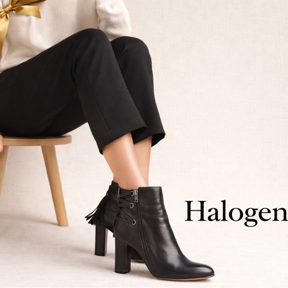 Halogen Black Leather Ankle Boots Tassel Size 6